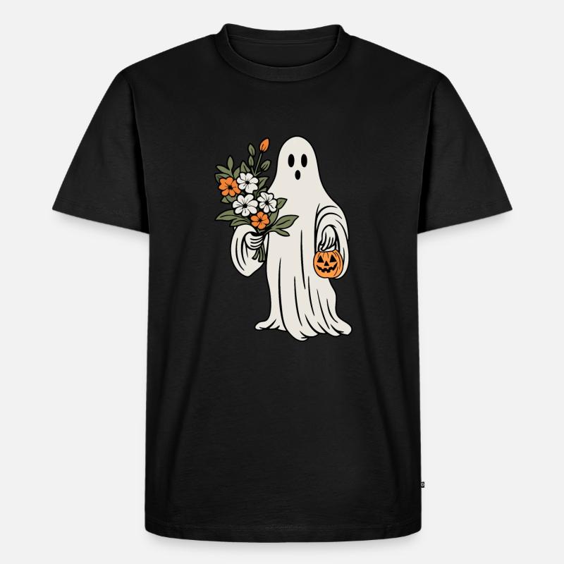 Geist mit Blumen - Männer Premium Bio T-Shirt - Schwarz