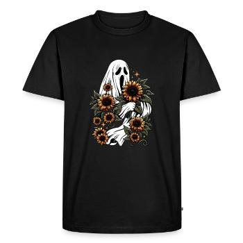 Fantôme effrayant aux tournesols - T-shirt Premium bio Homme - noir - Devant - Nico (187cm)