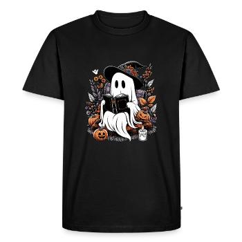 Livres de lecture fantôme citrouille Halloween - T-shirt Premium bio Homme - noir - Devant - Nico (187cm)