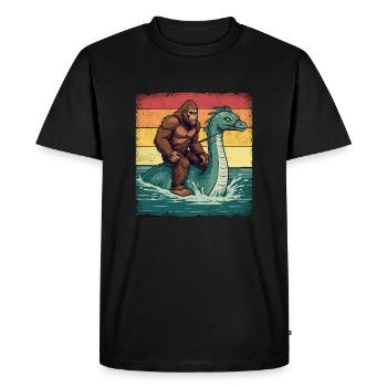 Bigfoot Rides Loch Ness Monster Nessie - T-shirt Premium bio Homme - noir - Devant - Nico (187cm)