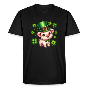 Cochon chanceux Réveillon du Nouvel An Trèfle - T-shirt Premium bio Homme - noir - Devant - Nico (187cm)