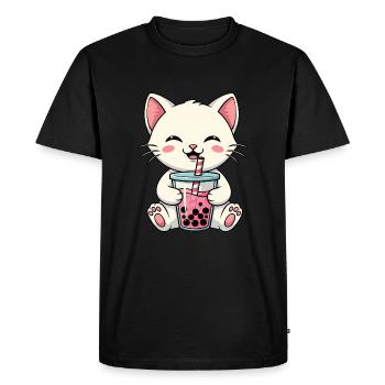 Cat Bubble Tea - Men's Premium Organic T-Shirt - black - Front - Nico (187cm)