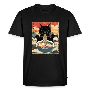 Vintage Cat Ramen - Men's Premium Organic T-Shirt - black - Front - Nico (187cm)