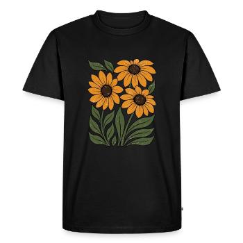 Tournesol inspiré Fleur sauvage rétro - T-shirt Premium bio Homme - noir - Devant - Nico (187cm)