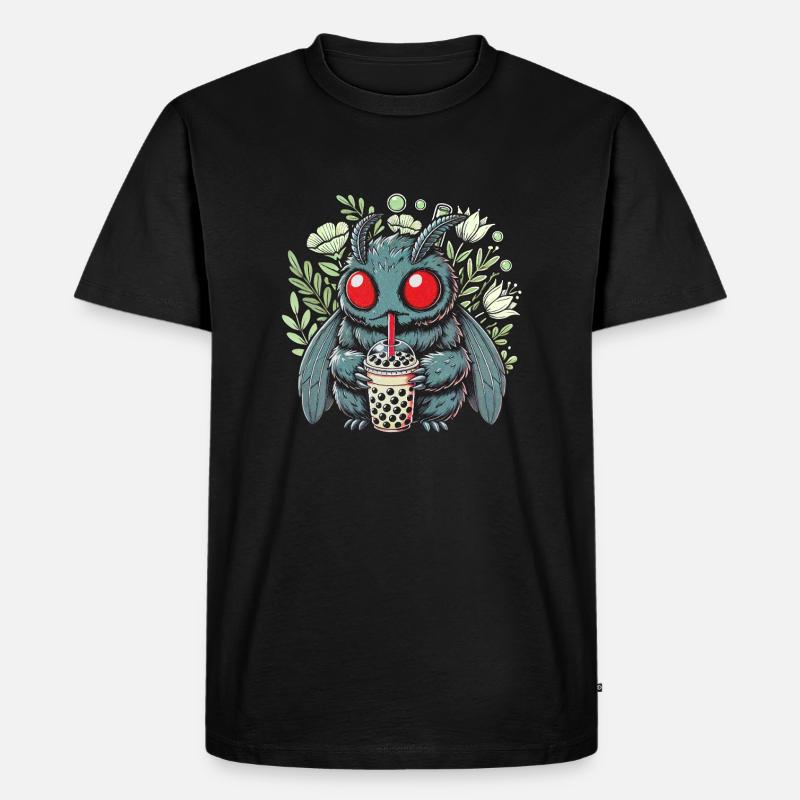 Funny Mothman with Bubble Tea - Männer Premium Bio T-Shirt - Schwarz