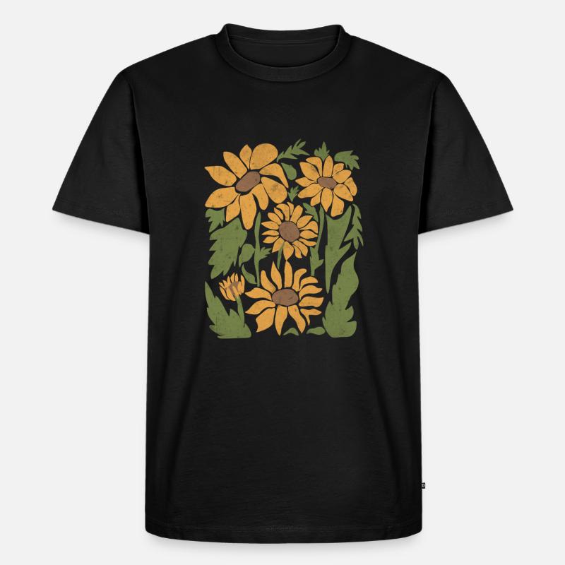 Boho Sonnenblume Wildblumen - Männer Premium Bio T-Shirt - Schwarz