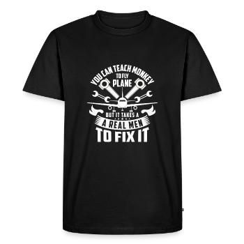 Teach monkey to fly plane real men fix it - Men's Premium Organic T-Shirt - black - Front - Nico (187cm)