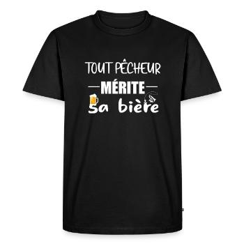 Tout pêcheur mérite sa bière t-shirt homme - T-shirt Premium bio Homme - noir - Devant - Nico (187cm)