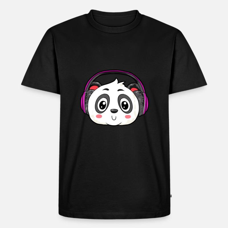 Panda mit Kopfhörer - Männer Premium Bio T-Shirt - Schwarz