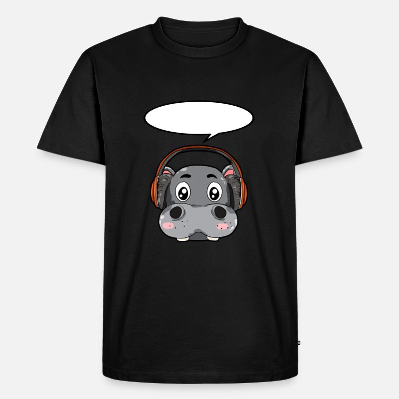 Nilpferd mit Kopfhörer - Männer Premium Bio T-Shirt - Schwarz