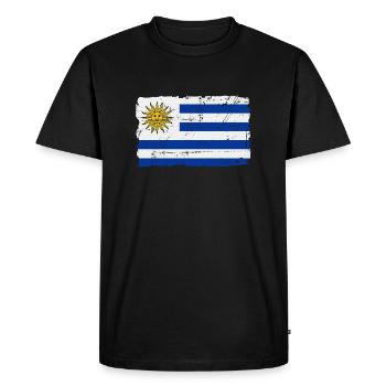 Uruguay Flag - Flag of Uruguay - Shabby Look - Men's Premium Organic T-Shirt - black - Front - Nico (187cm)