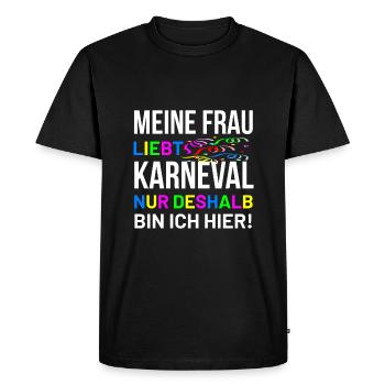 Meine Frau liebt Karneval - Männer Premium Bio T-Shirt - Schwarz - Vorne - Nico (187cm)