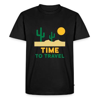 Time to travel (desert landscape, cacti, sun) - Men's Premium Organic T-Shirt - black - Front - Nico (187cm)