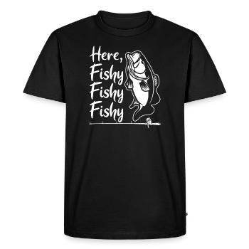 Here Fishy Fishy Fishy Fishermen Humor - Men's Premium Organic T-Shirt - black - Front - Nico (187cm)