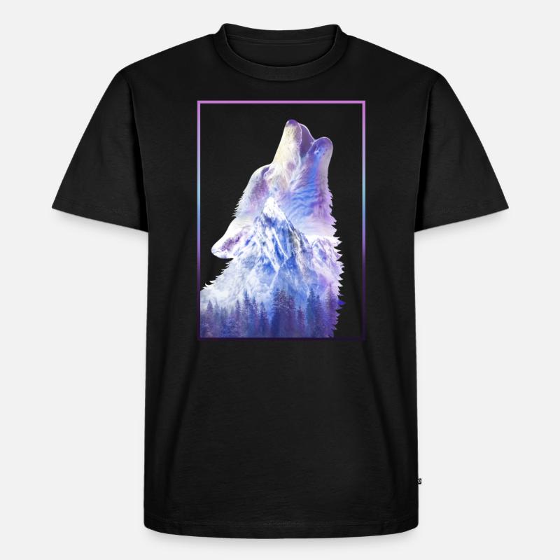 Heulender Wolf Berg - Männer Premium Bio T-Shirt - Schwarz