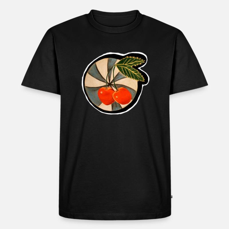 Kirsche Retro - Männer Premium Bio T-Shirt - Schwarz