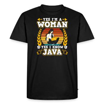 Yes I'm A Woman Yes I Know Java - Men's Premium Organic T-Shirt - black - Front - Nico (187cm)