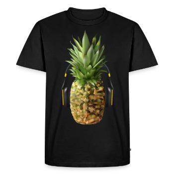 Pineapple with headphones - Men's Premium Organic T-Shirt - black - Front - Nico (187cm)