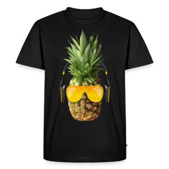 Pineapple with headphones - Men's Premium Organic T-Shirt - black - Front - Nico (187cm)