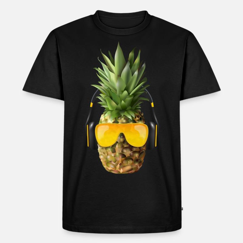 Ananas mit Kopfhörer - Männer Premium Bio T-Shirt - Schwarz