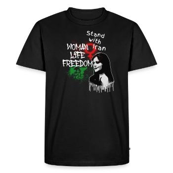 femme liberté de vie,vögel,iran,graffiti,Mahsa Amini - T-shirt Premium bio Homme - noir - Devant - Nico (187cm)