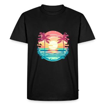 Tropical Sunset with Palm Trees Retro - Men's Premium Organic T-Shirt - black - Front - Nico (187cm)