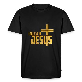 I believe in Jesus - God Cross Christ saying - Men's Premium Organic T-Shirt - black - Front - Nico (187cm)