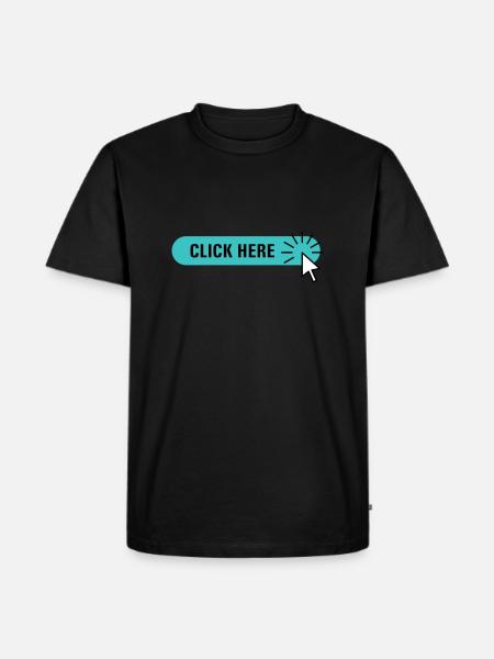 click here – turquoise button with cursor - Men's Premium Organic T-Shirt - black