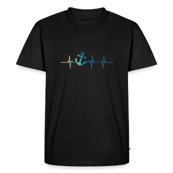 Battement de cœur ancre mer - T-shirt Premium bio Homme - noir - Devant - Nico (187cm)