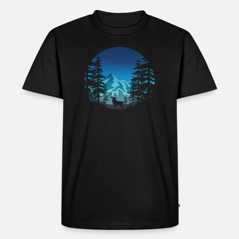 Hirsch im Wald (rund/blau) - Männer Premium Bio T-Shirt - Schwarz