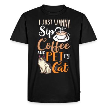 Cafetière Chat Machine Chaton Tasse Grains - T-shirt Premium bio Homme - noir - Devant - Nico (187cm)