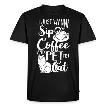 Cafetière Chat Machine Chaton Tasse Grains - T-shirt Premium bio Homme - noir - Devant - Nico (187cm)