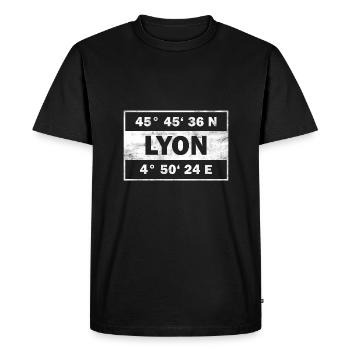 Lyon Coordonnées France Lyon - T-shirt Premium bio Homme - noir - Devant - Nico (187cm)