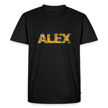 ALEX - Beautiful boy name with cute dinosaurs - Men's Premium Organic T-Shirt - black - Front - Nico (187cm)