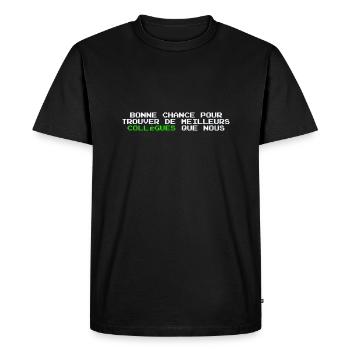 Cadeau depart collegue de travail humour Homme - T-shirt Premium bio Homme - noir - Devant - Nico (187cm)