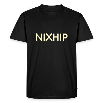 Nixhip Minimal typography beige text - Men's Premium Organic T-Shirt - black - Front - Nico (187cm)