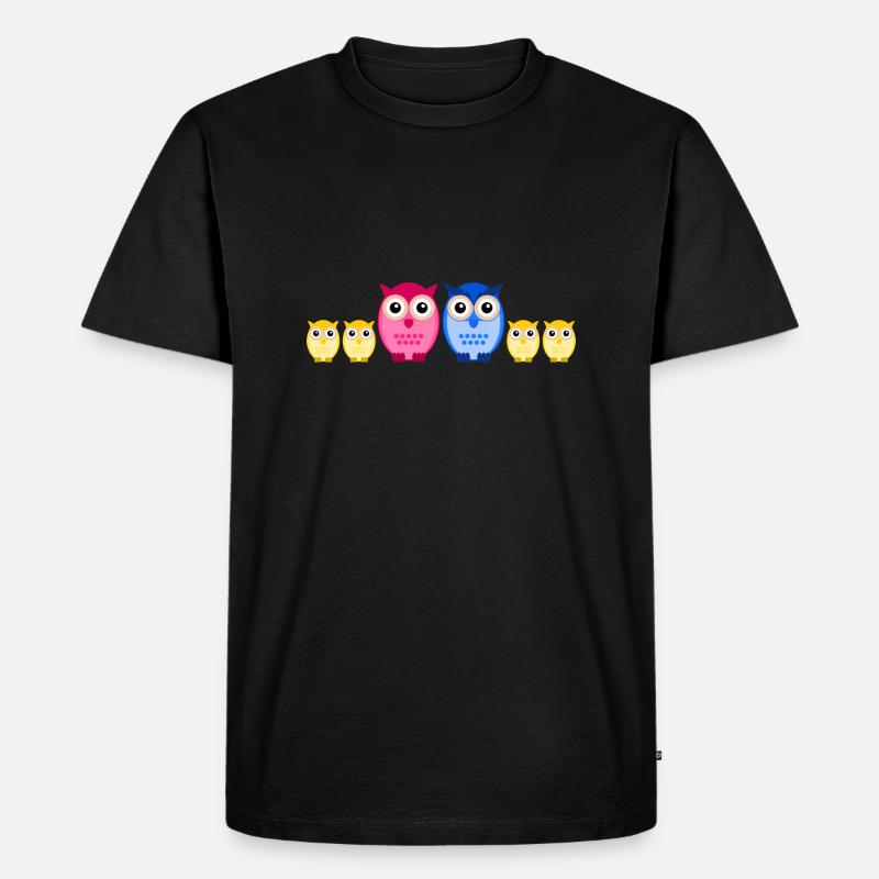Eule Familie vier Kinder - Männer Premium Bio T-Shirt - Schwarz