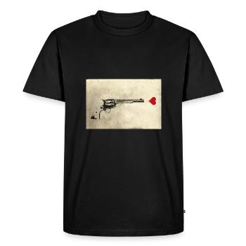 LOVE GUN | Street Art Poster - Men's Premium Organic T-Shirt - black - Front - Nico (187cm)