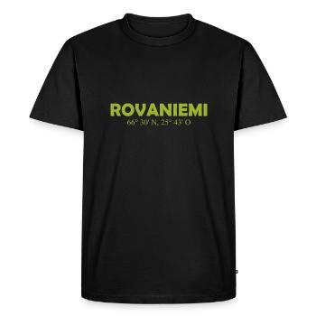 Rovaniemi - Finlande - Coordonnées - Longitude - T-shirt Premium bio Homme - noir - Devant - Nico (187cm)