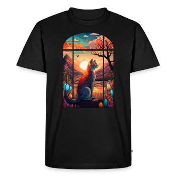 Cat looks out of church festival Cats Humor Funny - Men's Premium Organic T-Shirt - black - Front - Nico (187cm)