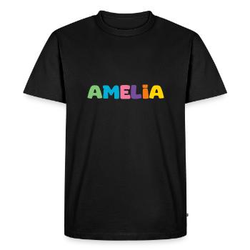 Name - Amelia - Men's Premium Organic T-Shirt - black - Front - Nico (187cm)