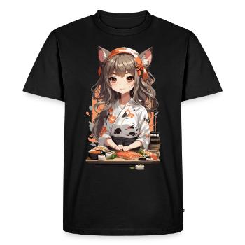 Kawaii Sushi Master Anime Girl Design - Men's Premium Organic T-Shirt - black - Front - Nico (187cm)