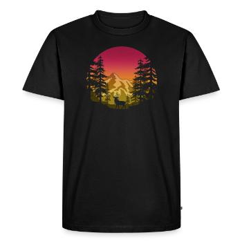 Deer in the forest (round / pink-yellow) - Men's Premium Organic T-Shirt - black - Front - Nico (187cm)