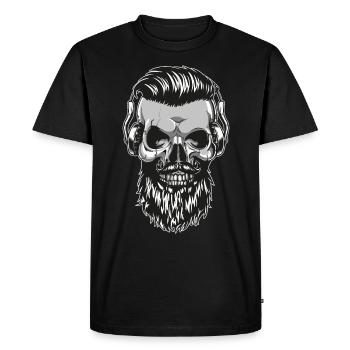 Crâne de hipster avec barbe et écouteurs - T-shirt Premium bio Homme - noir - Devant - Nico (187cm)