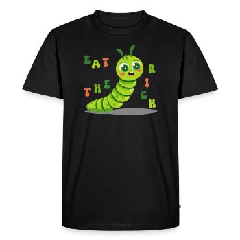 Chenille mignonne - mangez les riches - T-shirt Premium bio Homme - noir - Devant - Nico (187cm)