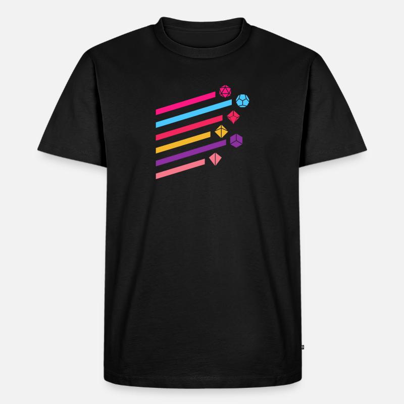 Synthwave Buntes Polyeder-D20-Würfelset - Männer Premium Bio T-Shirt - Schwarz