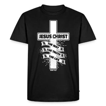 Jésus-Christ Chemise Verset de la Bible Je suis le chemin - T-shirt Premium bio Homme - noir - Devant - Nico (187cm)