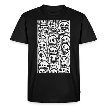 Cool drawn design of screaming ghosts - Men's Premium Organic T-Shirt - black - Front - Nico (187cm)