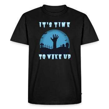 "It's time to wake up", Réveil Zombie Halloween - T-shirt Premium bio Homme - noir - Devant - Nico (187cm)