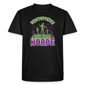 "Niet te stoppen Horde", Halloween Zombie Horde - Mannen Premium Bio T-shirt - zwart - Voor - Nico (187cm)